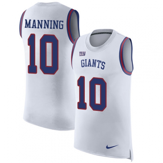 Men's Nike New York Giants #10 Eli Manning Limited White Rush Player Name & Number Tank Top NFL Jersey - Ujersey