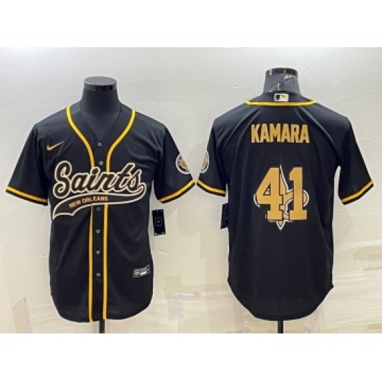 Men's New Orleans Saints #41 Alvin Kamara Black Team Big Logo With Patch Cool Base Stitched Baseball Jersey - Ujersey
