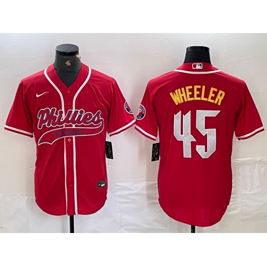 Men's Philadelphia Phillies #45 Zack Wheeler Red Cool Base Stitched Baseball Jersey - Ujersey