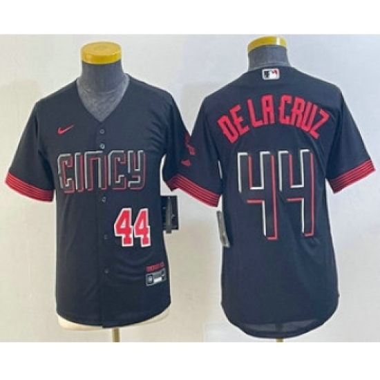 Youth Cincinnati Reds #44 Elly De La Cruz Number Black 2023 City Connect Cool Base Stitched Jersey 2 - Ujersey