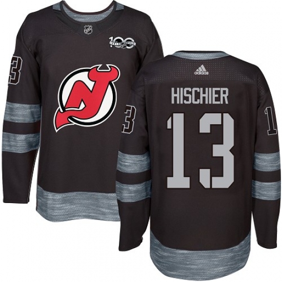 Men's Adidas New Jersey Devils #13 Nico Hischier Authentic Black 1917-2017 100th Anniversary NHL Jersey - Ujersey