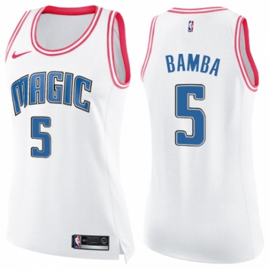 Women's Nike Orlando Magic #5 Mohamed Bamba Swingman White/Pink Fashion NBA Jersey - Ujersey