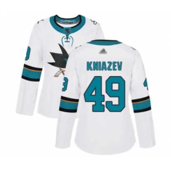 Women's San Jose Sharks #49 Artemi Kniazev Authentic White Away Hockey Jersey