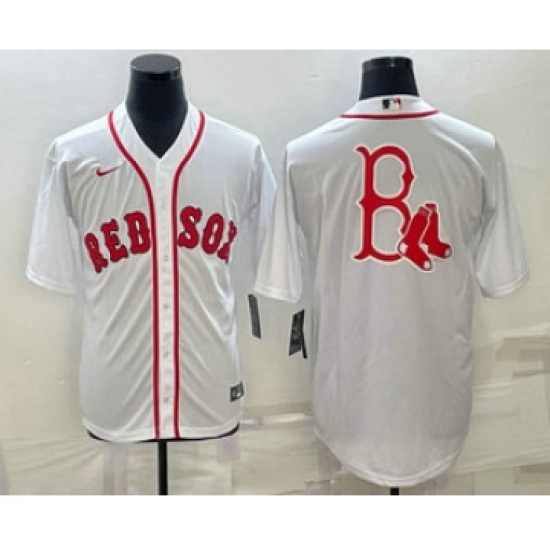 Men's Boston Red Sox Big Logo White Stitched MLB Cool Base Nike Jersey - Ujersey