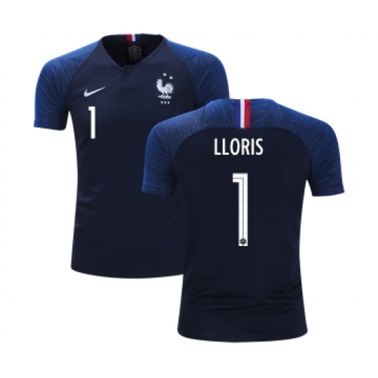 France #1 Lloris Home Kid Soccer Country Jersey
