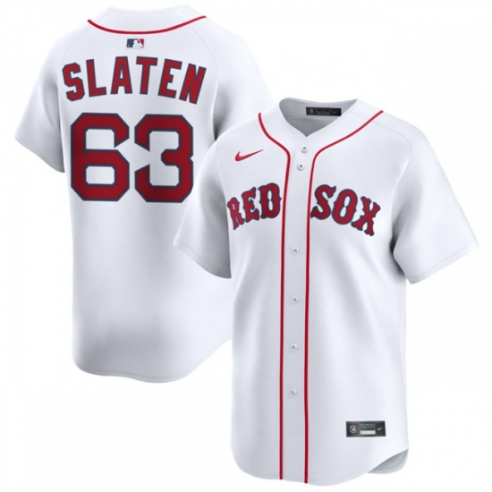 Men's Boston Red Sox #63 Justin Slaten White 2025 Home Limited Stitched Baseball Jersey - Ujersey