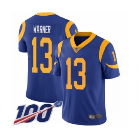 Men's Los Angeles Rams #13 Kurt Warner Royal Blue Alternate Vapor Untouchable Limited Player 100th Season Football Jersey - Ujersey