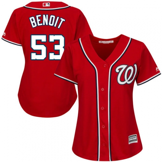 Women's Majestic Washington Nationals #53 Joaquin Benoit Replica Red Alternate 1 Cool Base MLB Jersey - Ujersey