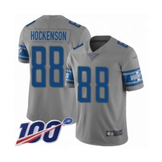 Men's Detroit Lions #88 T.J. Hockenson Limited Gray Inverted Legend 100th Season Football Jersey - Ujersey