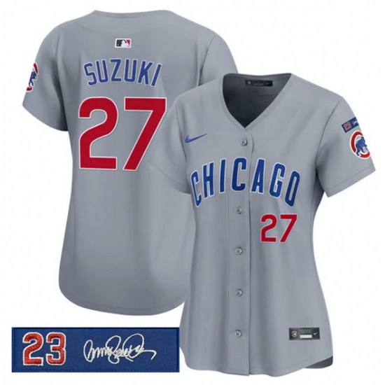 Women's Chicago Cubs #27 Seiya Suzuki Gray 'Ryne Sandberg Tribute' Vapor Limited V3 Stitched Baseball Jersey(Run Small) - Ujersey
