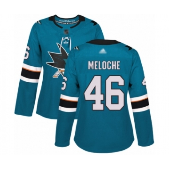 Women's San Jose Sharks #46 Nicolas Meloche Authentic Teal Green Home Hockey Jersey - Ujersey
