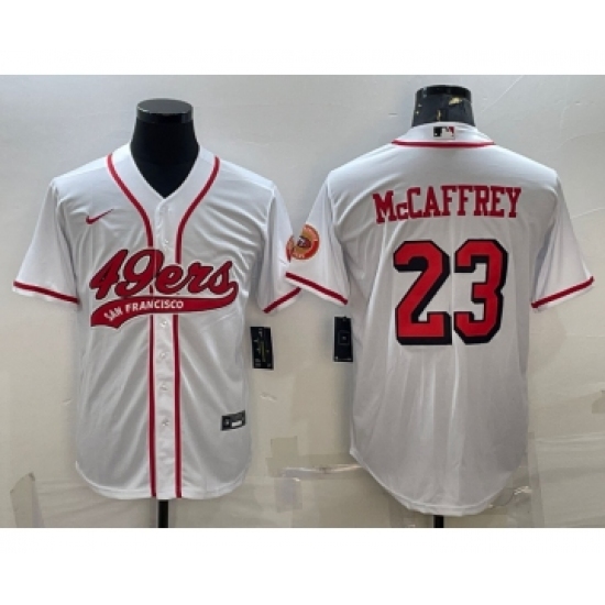 Men's San Francisco 49ers #23 Christian McCaffrey New White With Patch Cool Base Stitched Baseball Jersey - Ujersey