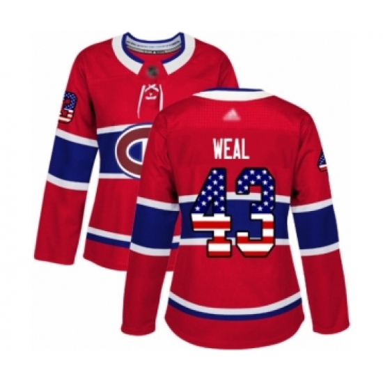 Women's Montreal Canadiens #43 Jordan Weal Authentic Red USA Flag Fashion Hockey Jersey - Ujersey