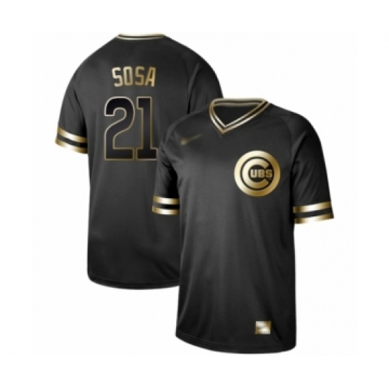 Men's Chicago Cubs #21 Sammy Sosa Authentic Black Gold Fashion Baseball Jersey - Ujersey
