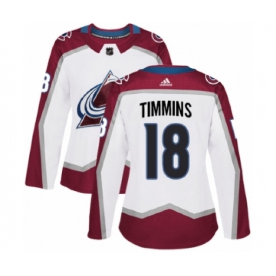 Women's Adidas Colorado Avalanche #18 Conor Timmins Authentic White Away NHL Jersey - Ujersey