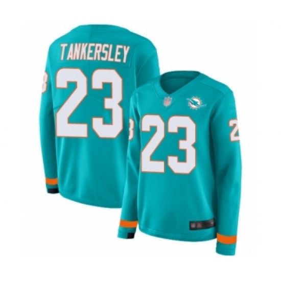 Women's Miami Dolphins #23 Cordrea Tankersley Limited Aqua Therma Long Sleeve Football Jersey - Ujersey