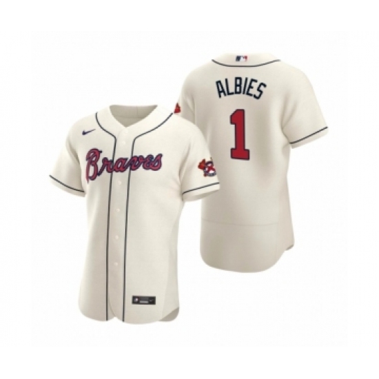 Men's Atlanta Braves #1 Ozzie Albies Nike Cream Authentic 2020 Alternate Jersey - Ujersey