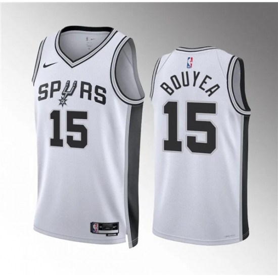 Men's San Antonio Spurs #15 Jamaree Bouyea White Association Edition Stitched Basketball Jersey - Ujersey