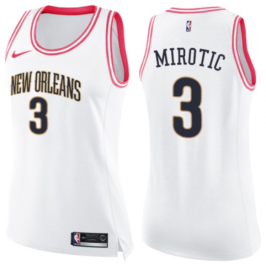 Women's Nike New Orleans Pelicans #3 Nikola Mirotic Swingman White/Pink Fashion NBA Jersey - Ujersey