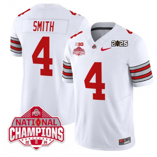Men's Ohio State Buckeyes #4 Jeremiah Smith White 2025 CFP Final With National Champions F.U.S.E. Vapor Limited Stitched Football Jersey - ujerseystore