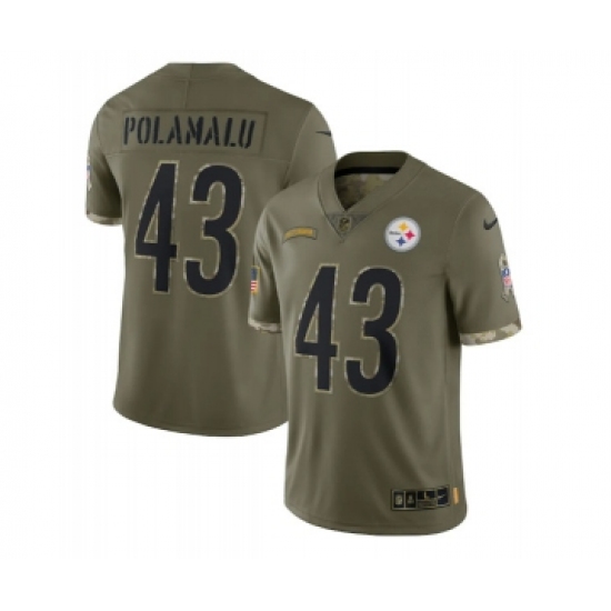 Men's Pittsburgh Steelers #43 Troy Polamalu 2022 Olive Salute To Service Limited Stitched Jersey - Ujersey