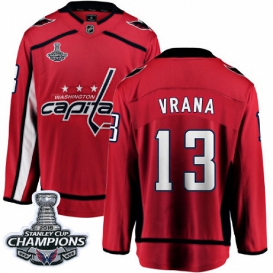 Men's Washington Capitals #13 Jakub Vrana Fanatics Branded Red Home Breakaway 2018 Stanley Cup Final Champions NHL Jersey - Ujersey