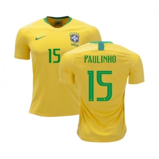 Brazil #15 Paulinho Home Kid Soccer Country Jersey