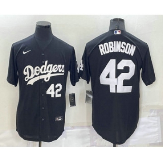 Men's Los Angeles Dodgers #42 Jackie Robinson Number Black Turn Back The Clock Stitched Cool Base Jersey - Ujersey