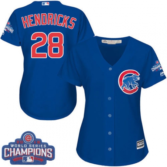 Women's Majestic Chicago Cubs #28 Kyle Hendricks Authentic Royal Blue Alternate 2016 World Series Champions Cool Base MLB Jersey - Ujersey