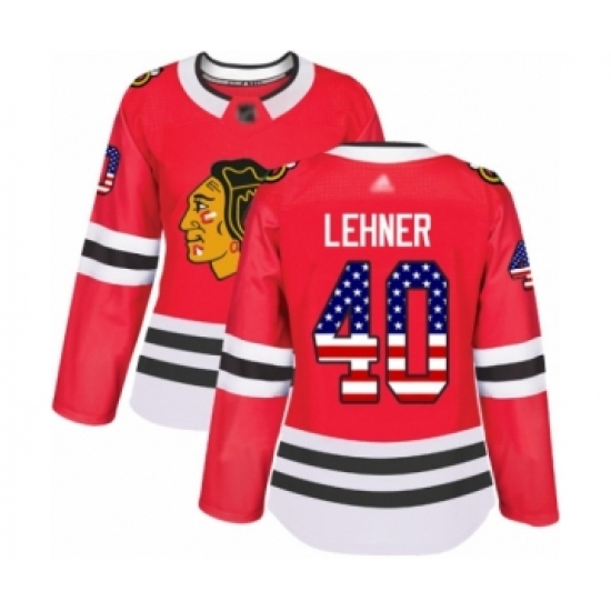 Women's Chicago Blackhawks #40 Robin Lehner Authentic Red USA Flag Fashion Hockey Jersey - Ujersey