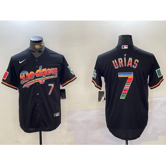 Men's Los Angeles Dodgers #7 Julio Urias Black Rainbow Mexico Cool Base Stitched Jersey - Ujersey