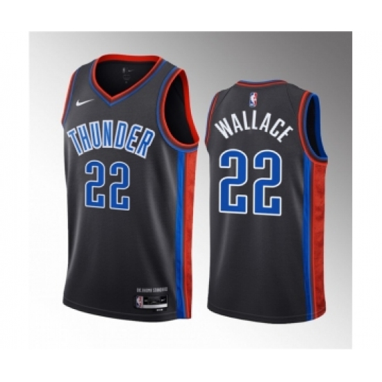 Men's Oklahoma City Thunder #22 Cason Wallace Black 2023 Draft City Edition Stitched Basketball Jersey - Ujersey