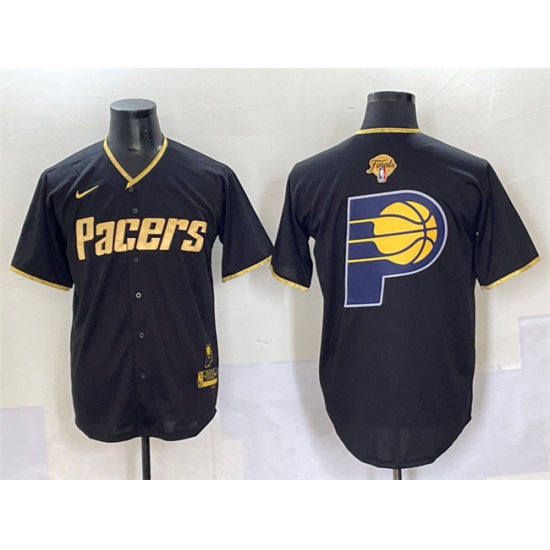 Men's Indiana Pacers Team Big Logo Black Gold 2025 Finals Vapor Stitched Baseball Jersey - Ujersey