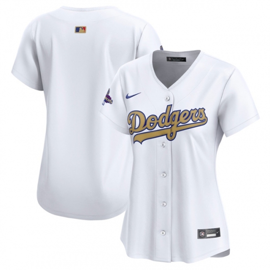 Women's Los Angeles Dodgers Blank White 2025 Gold Collection Limited Stitched Baseball Jersey(Run Small) - Ujersey