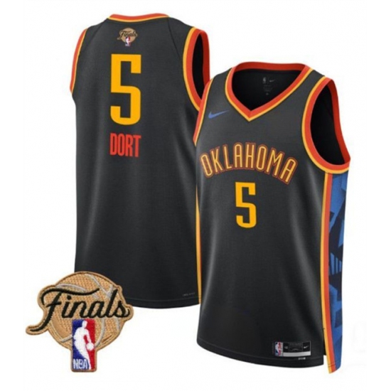 Men's Oklahoma City Thunder #5 Luguentz Dort Black 2024-25 City Edition Stitched Basketball Jersey - Ujersey