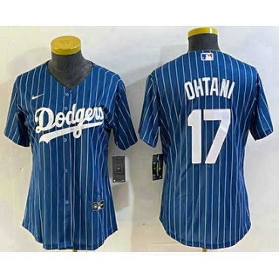 Women's Los Angeles Dodgers #17 Shohei Ohtani Blue Pinstripe Cool Base Stitched Baseball Jersey - Ujersey