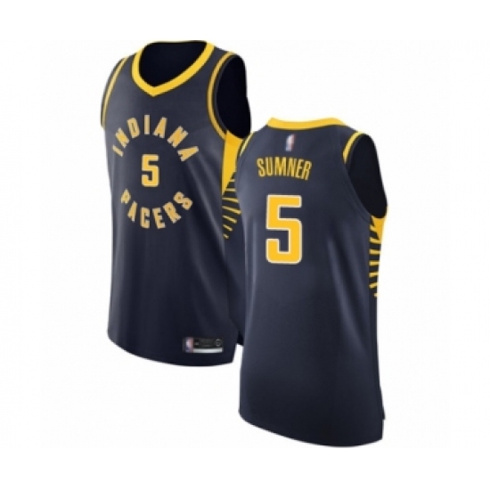 Men's Indiana Pacers #5 Edmond Sumner Authentic Navy Blue Basketball Jersey - Icon Edition - Ujersey