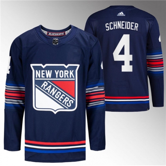 Men's New York Rangers #4 Braden Schneider Navy Stitched Jersey - Ujersey