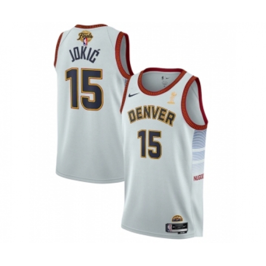 Men's Denver Nuggets #15 Nikola Jokic White 2023 Finals Champions Icon Edition Stitched Basketball Jersey - Ujersey