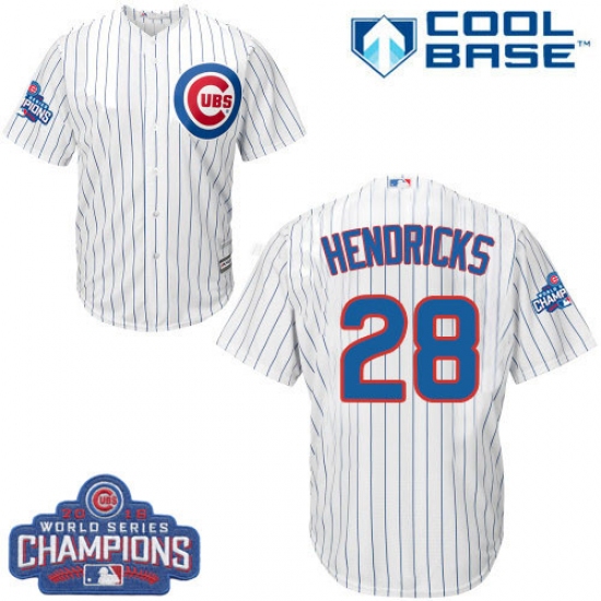 Youth Majestic Chicago Cubs #28 Kyle Hendricks Authentic White Home 2016 World Series Champions Cool Base MLB Jersey - Ujersey