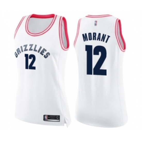 Women's Memphis Grizzlies #12 Ja Morant Swingman White Pink Fashion Basketball Jersey