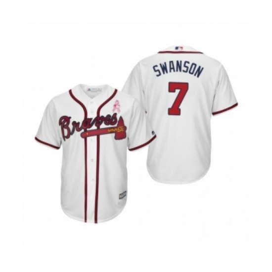 Women Dansby Swanson Atlanta Braves #7 White 2019 Mothers Day Cool Base Jersey - Ujersey