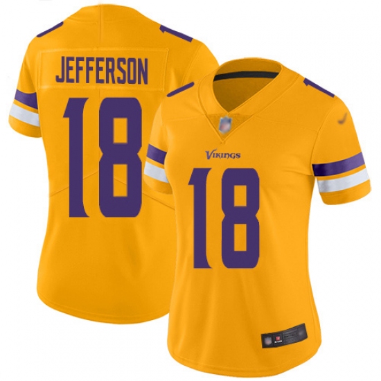 Women's Minnesota Vikings #18 Justin Jefferson Gold Stitched NFL Limited Inverted Legend Jersey - Ujersey