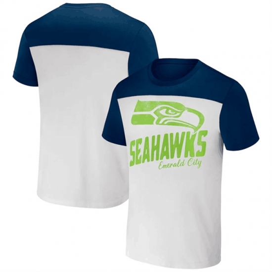 Men's Seattle Seahawks Cream Navy X Darius Rucker Collection Colorblocked T Shirt - Ujersey