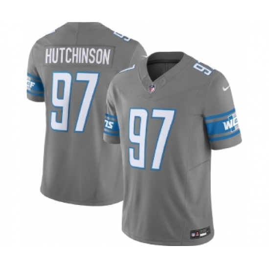 Men's Nike Detroit Lions #97 Aidan Hutchinson Grey 2023 F.U.S.E. Vapor Untouchable Limited Football Stitched Jersey - Ujersey