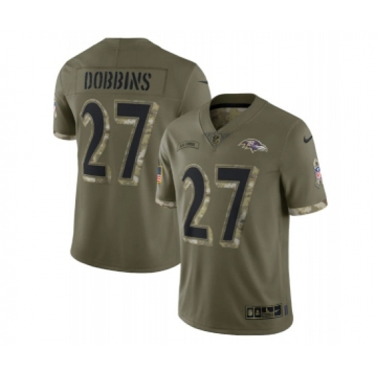 Men's Baltimore Ravens #27 J.K. Dobbins 2022 Olive Salute To Service Limited Stitched Jersey - Ujersey