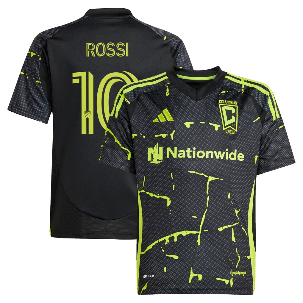 Youth Columbus Crew Diego Rossi adidas Black 2025 The Goosebumps Kit Replica Player Jersey - Ujersey