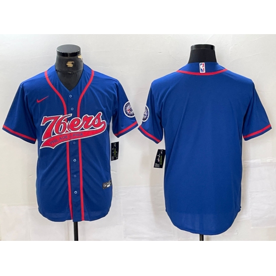 Men's Philadelphia 76ers Blue Black With Cool Base Stitched Baseball Jersey - Ujersey