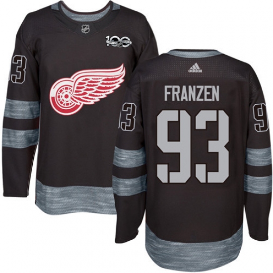 Men's Adidas Detroit Red Wings #93 Johan Franzen Authentic Black 1917-2017 100th Anniversary NHL Jersey