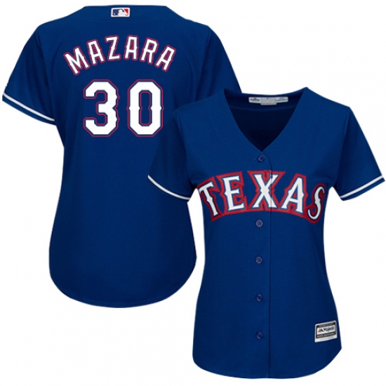 Women's Majestic Texas Rangers #30 Nomar Mazara Authentic Royal Blue Alternate 2 Cool Base MLB Jersey - Ujersey